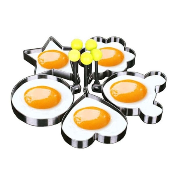 5 st Set Stekt ägg Ringar Form Non Stick för stekpanna, äggformare pannkaksmaskin med handtag, rostfritt stål
