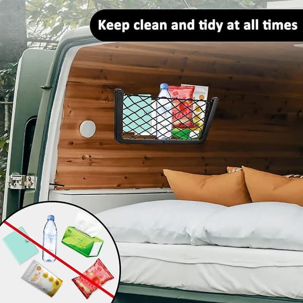 RV Storage Net, 4-Pack Cargo Net Car Storage Net RV Van Storage Solutions with Plastic Frame Elastic Mesh Bag Organizer Pocket (36 * with 2 Hooks