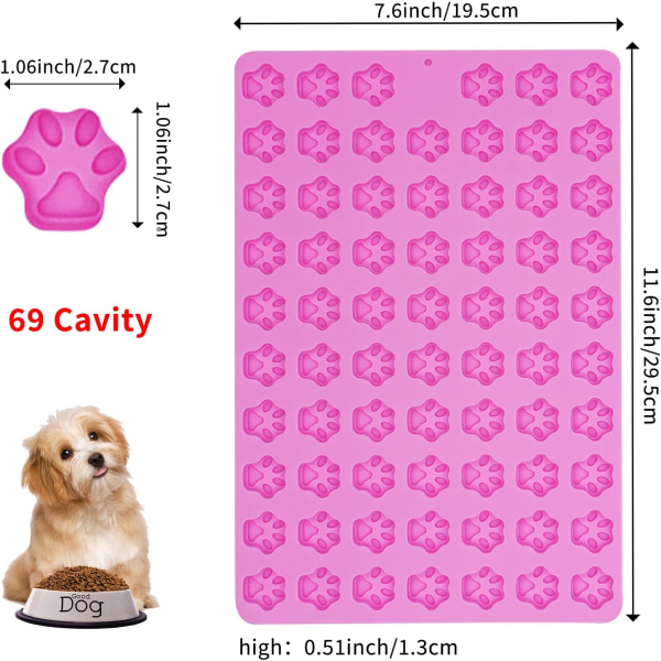 Dog Paw Form, 2 st Mini Dog Treat Molds, 138 Cavity Non-Stick Gummy Bear Form för choklad, fondant, godis