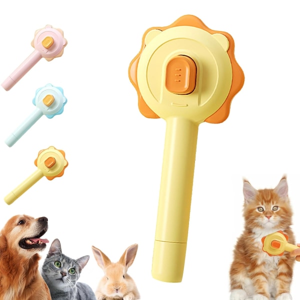 Rengöringsborste för husdjurshår, kattvårdsborste med frigöringsknapp, magic husdjurskam, kattborste, självrengörande slickerkam (gul)