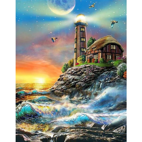 Heyone Lighthouse Diamond painting , Diamantkonst för vuxna Diamond painting för vuxna Landskapsdiamant 12x16 tum