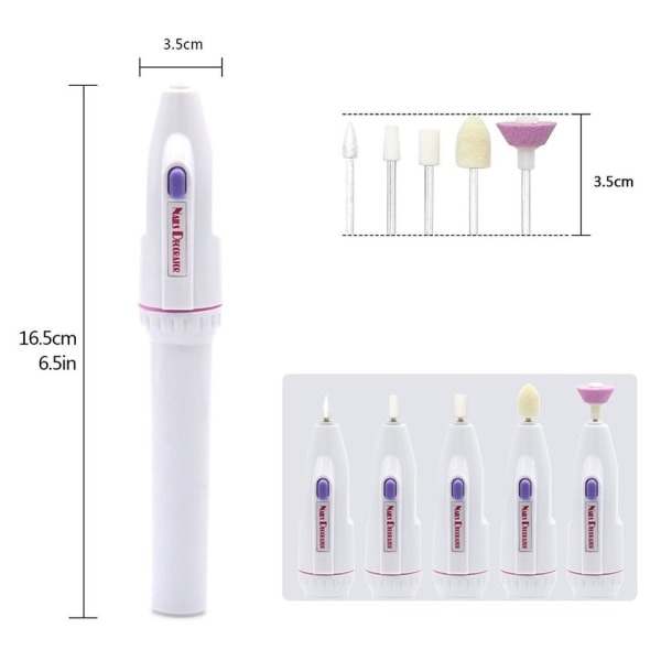 Elektrisk nagelfil nagelkonstfil elektrisk manikyrset, bärbar nagelbuffer nagelslipningssats multi(5 i 1)