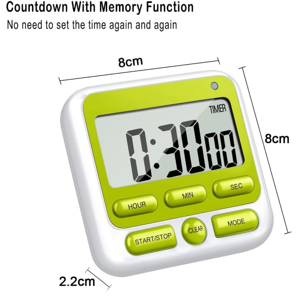 Digital nedtellingskjøkken-timer - Nedtellings- og nedtellingsmagnetisk timerklokke for matlaging, baking, treningsstudio, studenter - Grønn
