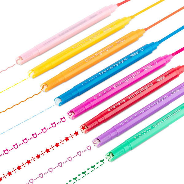 Kurve Highlighter Sæt, Dobbelt Spids Markører Æstetisk Tilfredsstillende Highlighters Assorterede Farver Flownwing Flair Penne, 8 Farver Bløde Highlighters