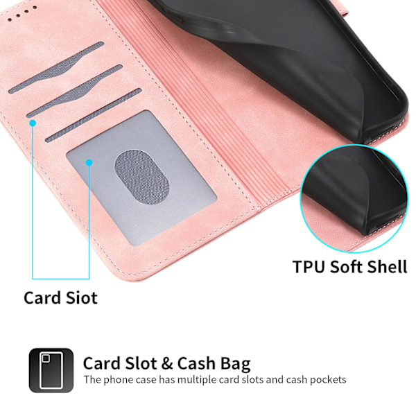 For iPhone 14 Deksel, Lommebok Flip Deksel i Lær med Stropp Pink iPhone 14