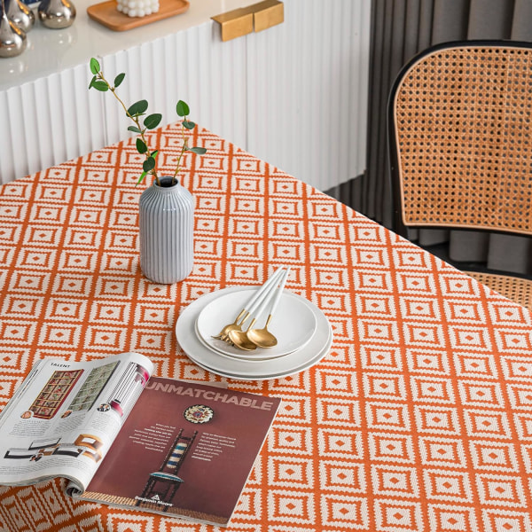 Rektangulär bordsduk tjock stickad Broderad texturerad frans bomull Linne Rektangulär duk för kök, 139,7 cm x 139,7 cm, 4 platser