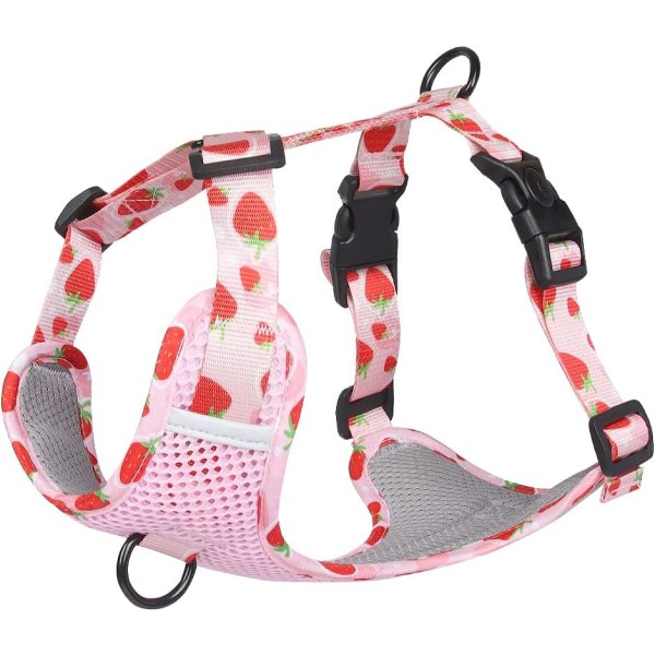 Dog Breathable Harness for Summer, No Pull Adjustable D-Ring Reflective Harness Webbing Walking Harness for Small Meduim Large Dogs(Pink,L)