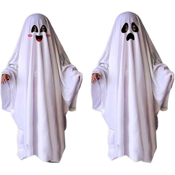 Spökkostym Unisex Barn och Vuxen Halloween Fancy Cosplay Pojkvit Boo Spökkåpa Barn Spöklikt Bus eller Godis (Smiling face) S(80CM)