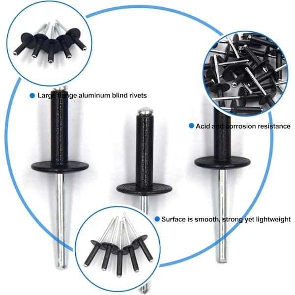 50 pcs Aluminum Blind Rivets with Large Flange 4.8mm x 20mm, 50-pack (Black)