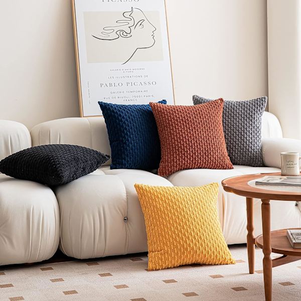 Set med 2 mjuka randiga sammetskuddfodral 16x16 tum, kuddfodral för soffa 40x40cm, 16 x 16 tum, mörkgrå