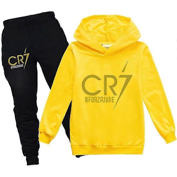 2 st Cristiano Ronaldo Hoodie VM Nr.7 Julklappar Fotbollsstjärna Hoodie och Blå Byxset Flickor Pojkar Hooded Sweatshirt Pullover Toppar Barn T-shirt Yellow 9-10years
