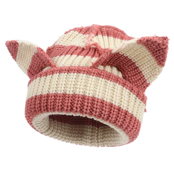 Kvinde Strikket Hue Caps Y2K Gotisk Katteøre Kraniehue Varm Vinterhue Sød Djævel Horn Cap Ørebeskytter rosa+beige M（56-58cm）