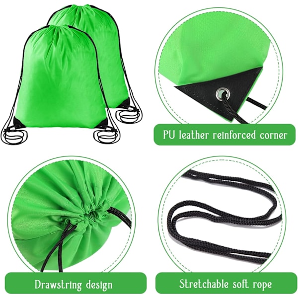 2 stk. Lysegrønne snøre rygsække Sports Cinch Sack String Bags Snøre Gym Bag Draw String Rygsæk Bulk Svømning String Bags