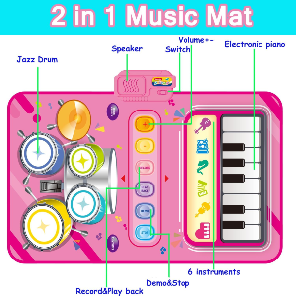 Leke for 1 år gamle jentegaver, 2 i 1 pianomatte Montessori-leker julegave til småbarn