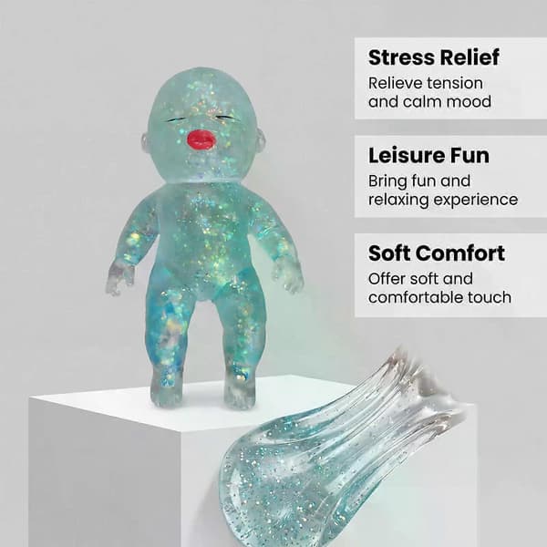 Cyan Glitter Squishy Babylegetøj, Langsomt Stigende Formbart Blødt Fidgetlegetøj til Stress- og Angstdæmpning, Sødt Sensorisk Skrivebordstilbehør til Voksne og Børn 2PCS