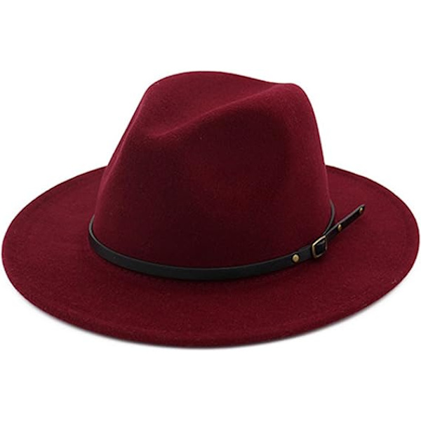 Dame Bæltespænde Fedora Hat Klassisk Bredskygget Filt Panama Hat