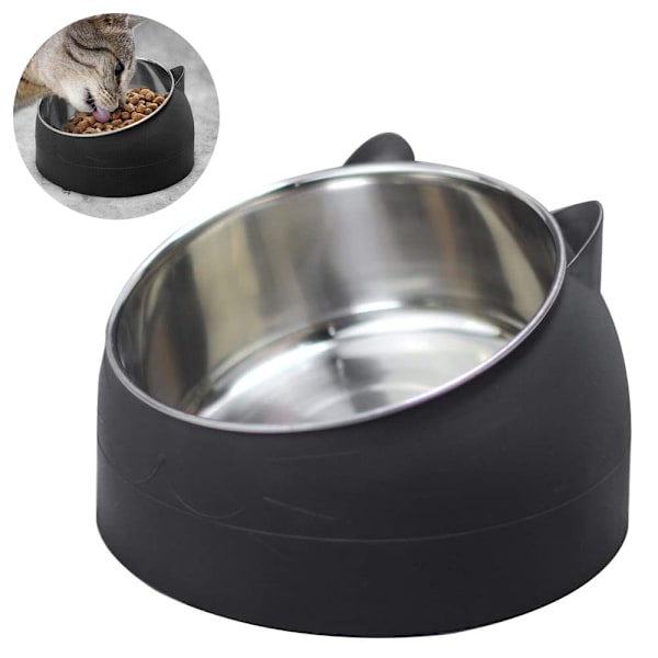 400 ml sort rustfrit stålkatskål, vipbar hund- og katteskål, skridsikker og spildfri, egnet til små, mellemstore og store hunde og katte.