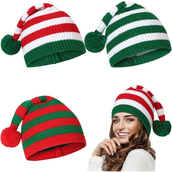 3 Pcs Christmas Knitted Santa Hat Xmas Winter Hats Knit Beanie Soft Adult Skull Cap for Women Men Ski Costume Party