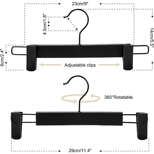 10 kappaleen vaatehousutelineet, tilaa säästävät hamepidikkeet 360 ° pyörivillä koukuilla, säädettävillä pidikkeillä, housutakkivaate farkut musta