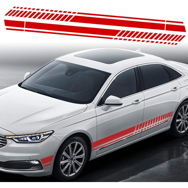 Par 210 cm Sports Racing Stripe-dekaler för kroppsdörrssidor Vinyldekaler för bilar SUV Terrängfordon Universal (röd)