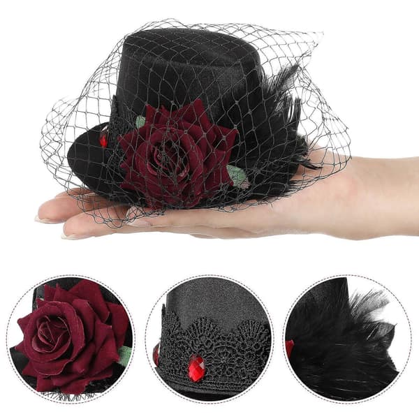 Gauze Hårnål Rød Rose Mesh Hatt til dekorasjon 3 stk