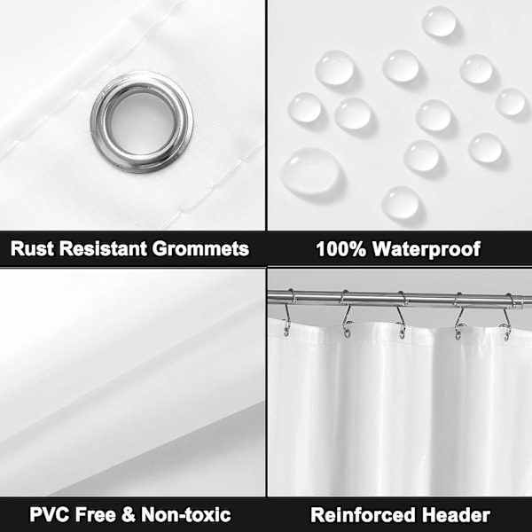 Vit duschdraperifoder - Premium PEVA, BPA & PVC-fri, ingen kemisk lukt, lätt duschdraperi med 3 magneter, - Vit, standardstorlek