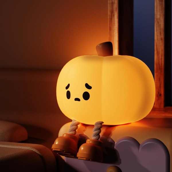 Pumpkin Night Light, 3 Level Dimmable LED Nursery Nightlight,Cute Bedside Lamp for Kids,Rechargeable Pumpkin Lamp for Girls Boys