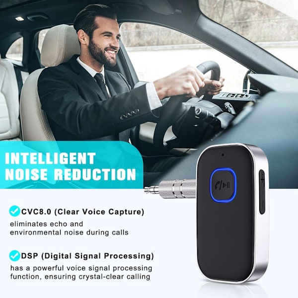 Bluetooth 5.0 bilmodtager, støjreduktion Bluetooth AUX-adapter, hjem stereo/kablet headset/håndfri opkald Bluetooth musikmodtager.