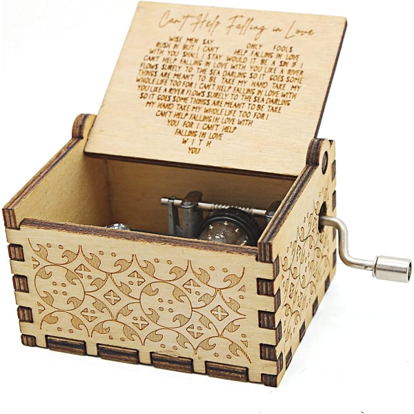 Can't Help Falling in Love Wood Music Box, Antique Engraved Musical Boxes Case for Love One Wooden Music Box (WOOD)