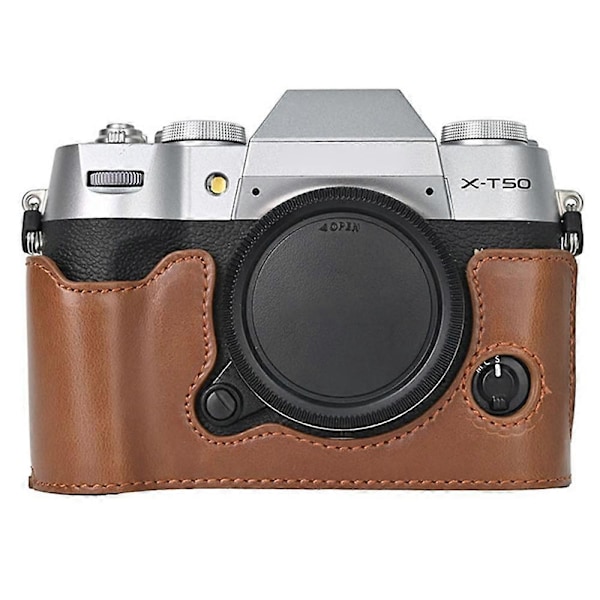 Typ C För Fujifilm X-T50 PU Läder Halvfodral Grepp Digitalkamera Väska Skydd med Öppning Botten Style C