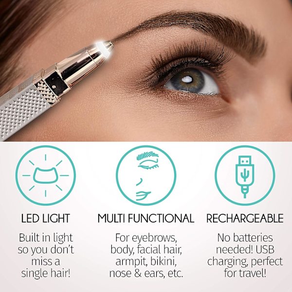 Øjenbryn og ansigtshårstrimmer 2-i-1 genopladelig smertefri epilator Nem at bruge øjenbrynsbarbermaskine Perfekt til øjenbryn