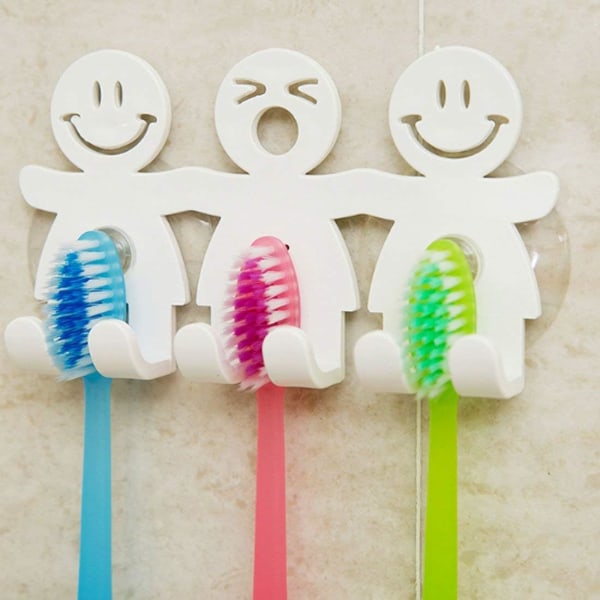 Cute Toothbrush Holder with Suction Cup for Bathroom Wall Mounted Smiley Emoji Home Decor, 1