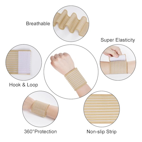 4 stk. Khaki Elastisk Håndledskompressionsbandage Justerbar Håndledsrem Håndstøtte Wraps Åndbar Håndledsrem (40 cm)