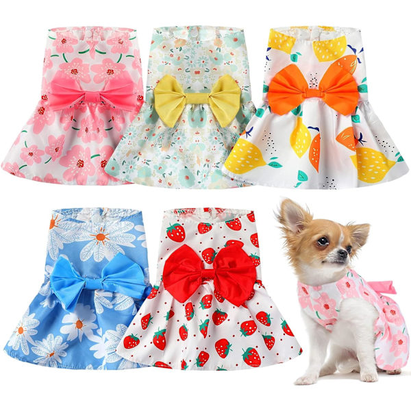 Flickor Blommiga Valpklänningar Rosettklänning Söta Hundsommarkläder Kläder för Yorkie Honkatt Små Husdjur, 5 Stilar(XL)