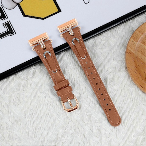 Type B Armbånd i ekte kuskinn til Fitbit Versa 4/Sense 2 (Rosegullspenne) Style E