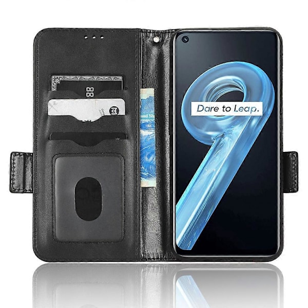 For Realme 9i / OPPO A36 / A76 / A96 4G Symmetrisk Triangel Lær Telefondeksel Black