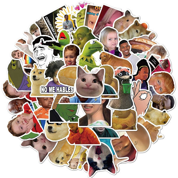 50 stk. sjove meme-klistermærker til vandflasker, bærbare computere, telefoner, computere, guitarer, skateboards, hydroflasker, mode, internet-berømtheder, meme, vandtætte, voksne