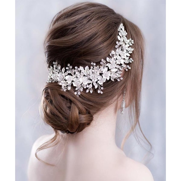Heyone Brudpannband Löv och blomma Hår Vine Crystal Tiara Crown för bröllopshåraccessoarer för kvinnor och flickor (roséguld)