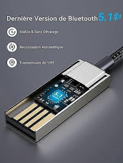 Bluetooth 5.1 Bilmodtager - 3,5 mm Jack USB Trådløs Bluetooth Audio Adapter med Indbygget Mikrofon, Lav Latens, Plug and Play til