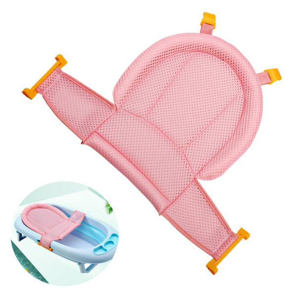 Baby badekar sæde spædbarn badekar sæde støtte måtte, justerbar komfortabel skridsikker baby brusebad net badekar sidde op mesh-pink
