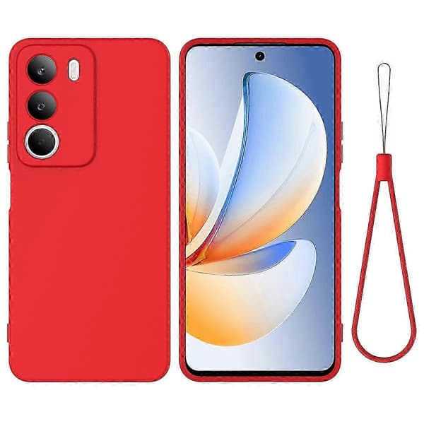 Realme C71 4G Liquid Silicone Case with Hand Strap - Shockproof Soft Case (Red)