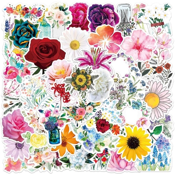 100 stk. blomsterklistermærker til vandflasker, søde, vinyl, æstetiske, trendy, vandtætte klistermærker og dekaler til Hydroflask