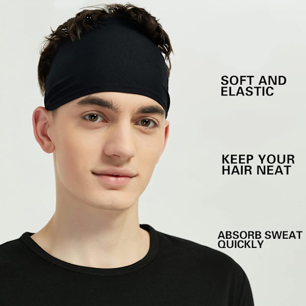 Sportpannband för män (5-pack), fukttransporterande pannband för träning, svettband för löpning, cykling, fotboll, yoga, hårband