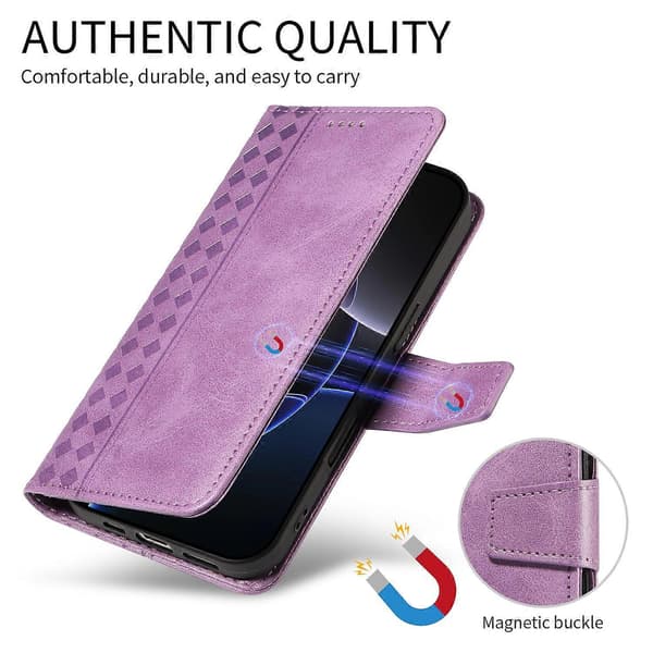 Leather Case with Wallet Stand and Grid Pattern for Samsung Galaxy S24+(Plus)/ Galaxy S25+(Plus) (Light Purple)