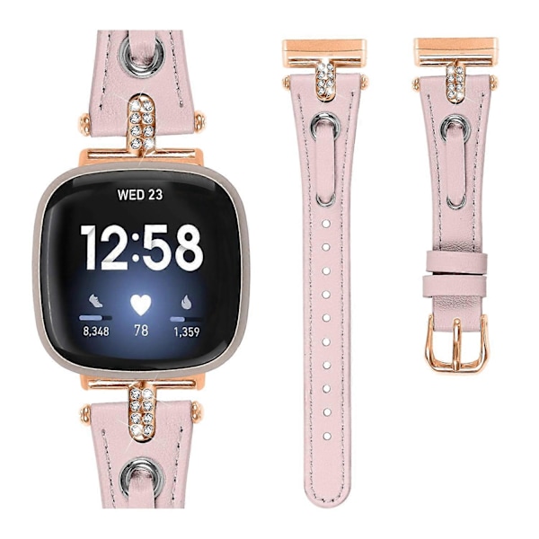 Typ B Armband i äkta ko-läder för Fitbit Versa 4/Sense 2 Klocka (Spänne i Roséguld) Style B