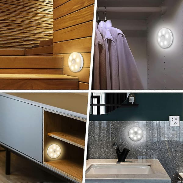 LED nattlys med bevegelsessensor, 3-pakning nattlys bevegelsessensor, USB oppladbart LED sensor nattlys, varmhvitt 2 moduser bevegelsessensorlys