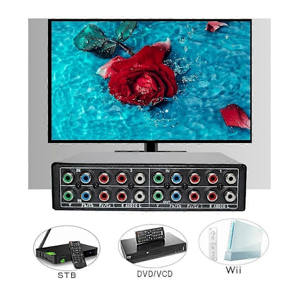 RGB-komponentväxlare 5 RCA 3-vägs YPBPR-kabelkomponentväxlare AV-växlare för PS2 DVD-uppspelning