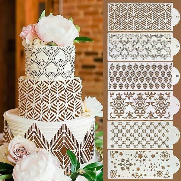 Fondantkage Mesh Stempler Skabeloner Prægning til Dekorationsværktøjer Plast Sprayform Bryllupskager Chokolade Tegning Maling