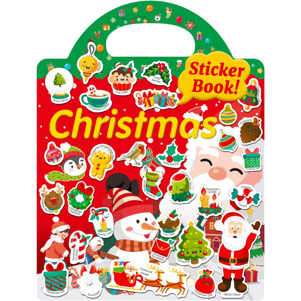Återanvändbara julklistermärkenböcker för småbarn 2-4 år, roliga klistermärkenböcker för småbarn 1-3 år, julfester, 39 st