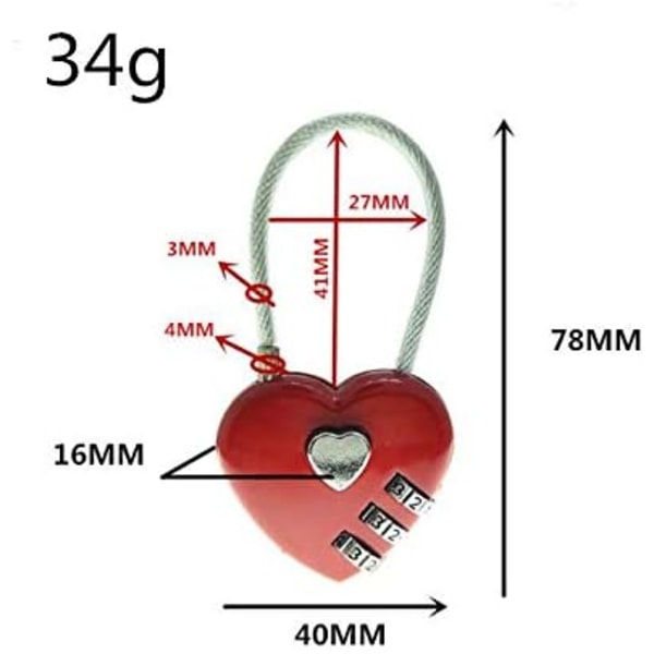 2 kpl Vaijerilukko Sydämenmuotoinen Rakkauslukko 3-numeroinen Yhdistelmälukkopalasana Palauta Salasana Matkalaukuille